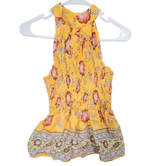 Rachel Zoe Blouse Small S Orange Halter Sleeveless Floral Smocked NWT - Picture 1 of 8